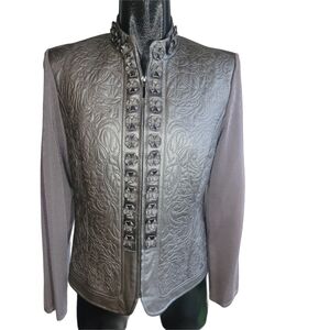 Nygard Collection Silver Embroidered Leather Jacket M